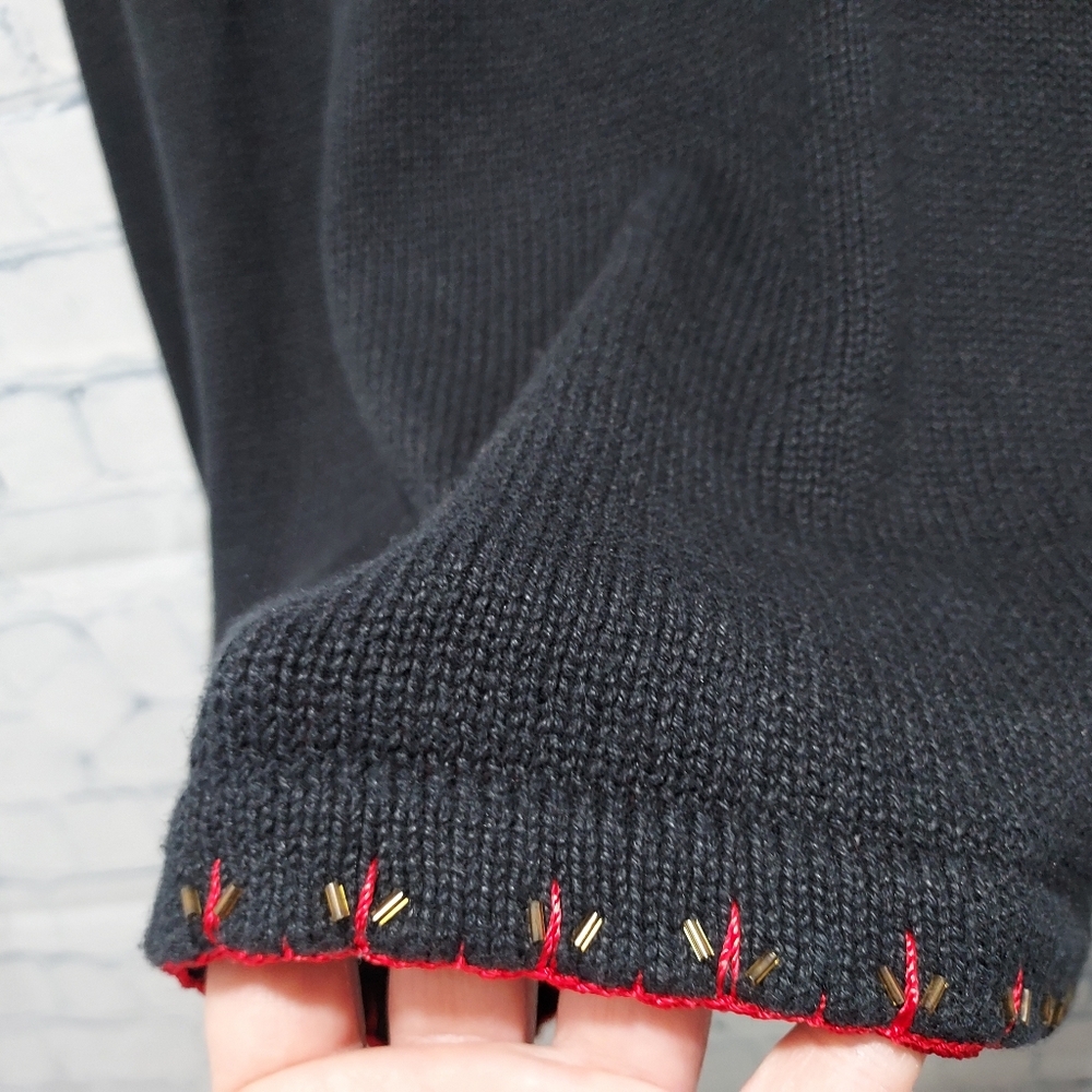 Kim Roger's Christmas Sweater Large Embroidered Poinsettias Removable Collar - Picture 10 of 12
